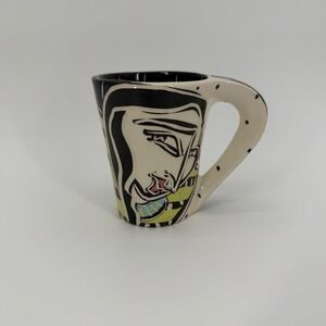 Odell 1999 Signed Studio Pottery Art Mug Cubist Face Hand Painted Ceramic 4.5in